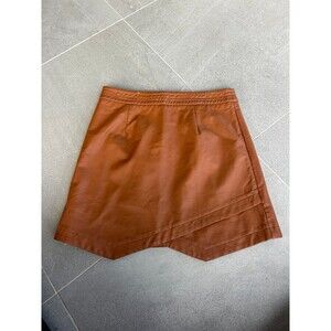 Altar'd State Women's Brown Faux Vegan Leather Asymmetric Mini A-Line Skirt Sz L